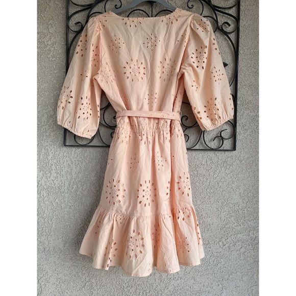 1 State Cotton Eyelet Embroidered Dress - Size Small - Peach/ Pink - Picture 6 of 10